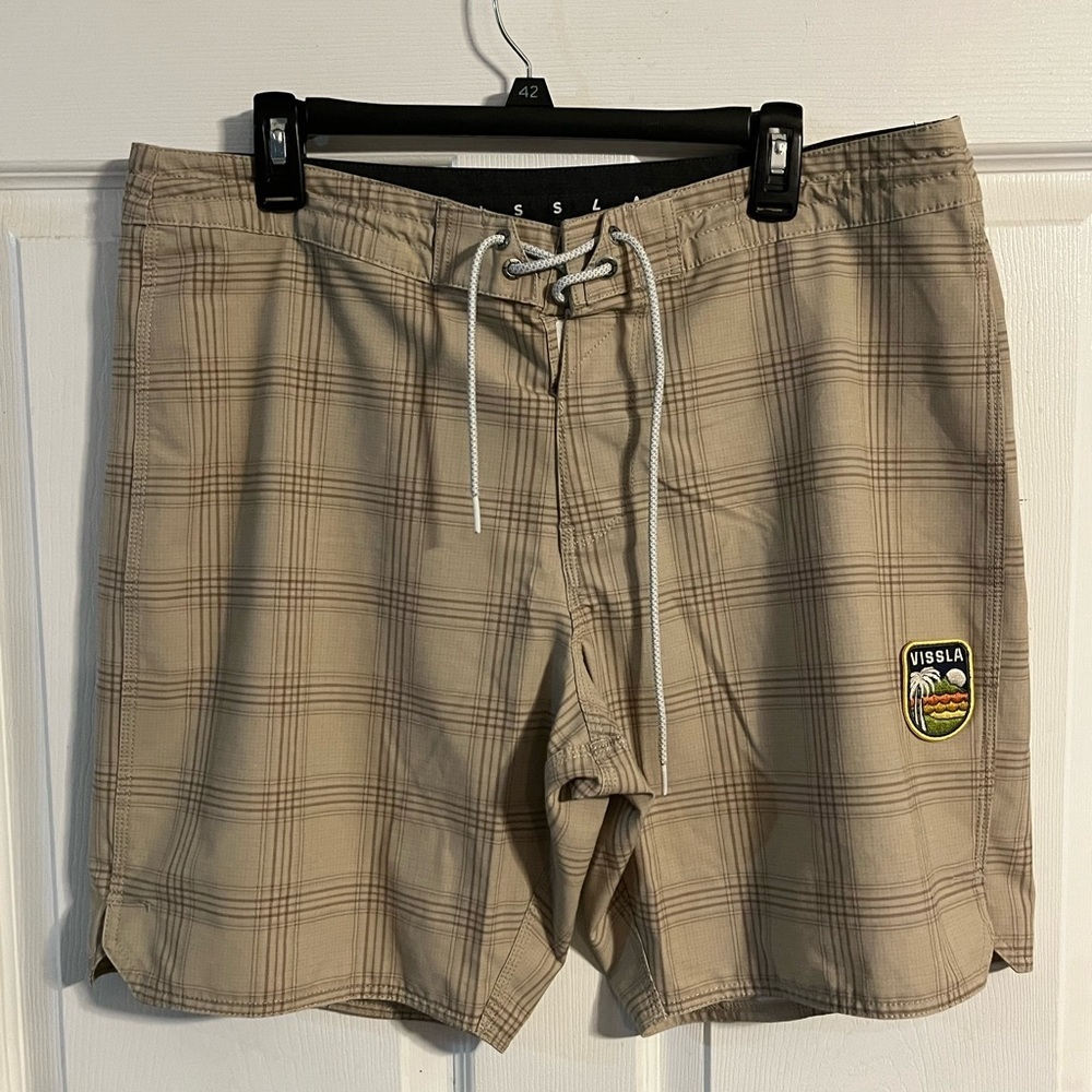 Vissla Board Shorts, Size 36 Tan Plaid